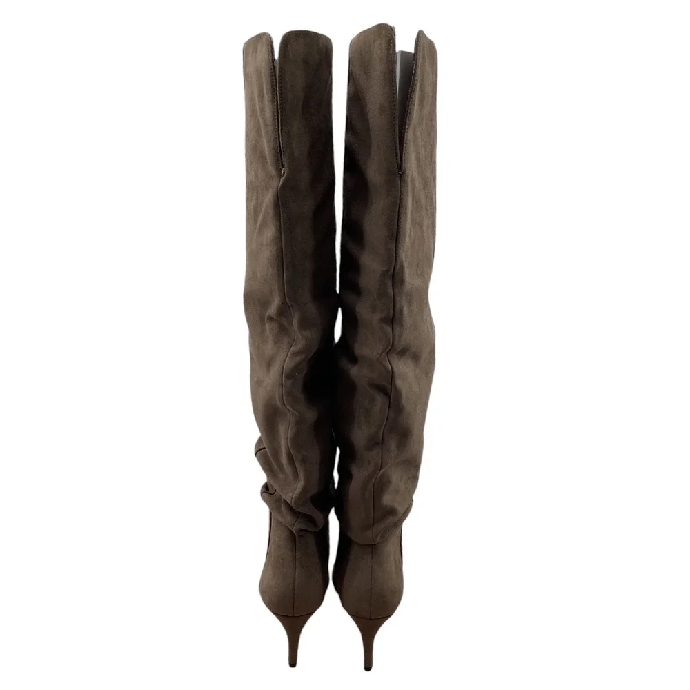 Madden girl Taupe Faux Suede Slouchy Over The Knee Pointed Toe Stiletto Boots